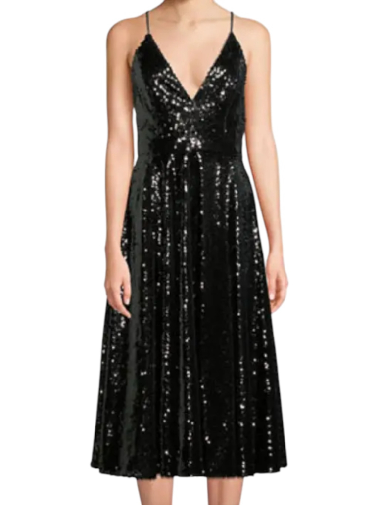 Jay Godfrey Black Sequin V-Neck Midi Dress Size 4